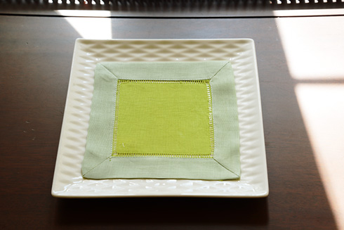 Multicolored Hemstitch Cocktail Napkin Bright Green & Lime Green